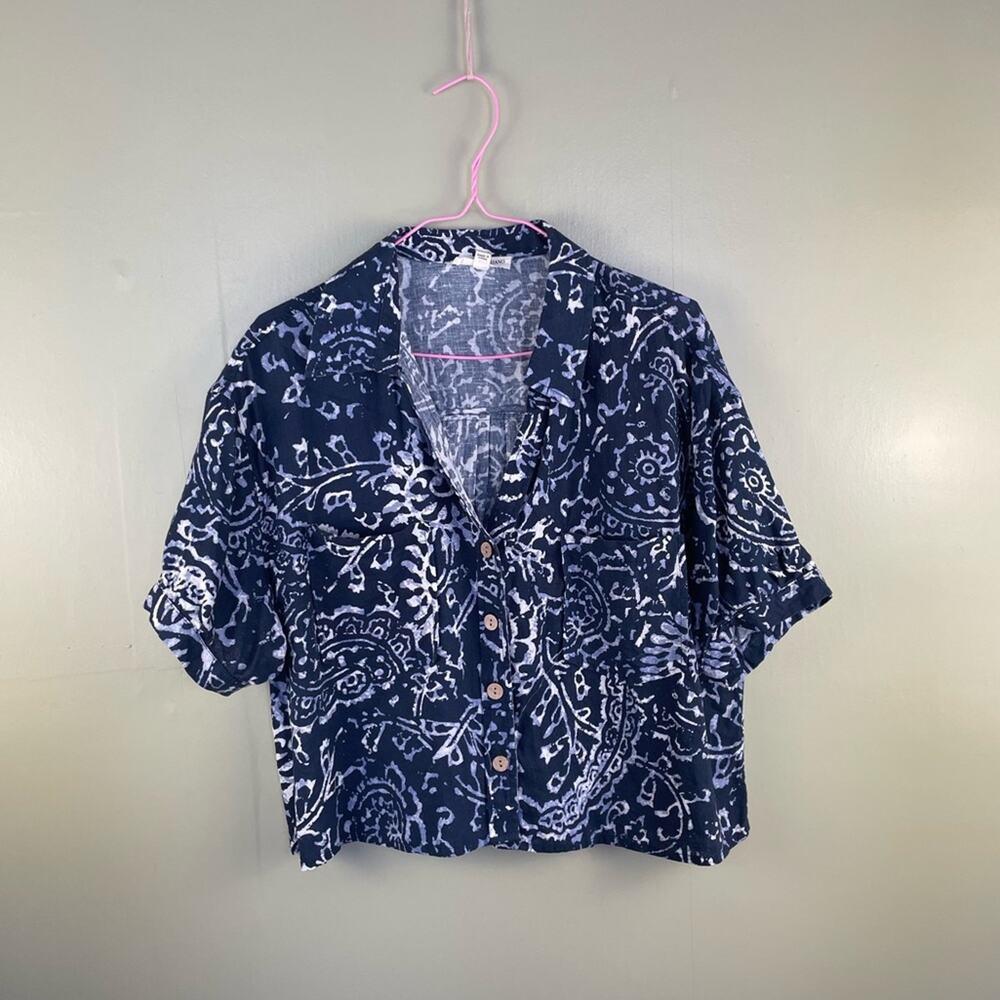 Christian Siriano linen mix printed v-neck blouse